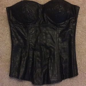 Black faux leather bustier strapless
